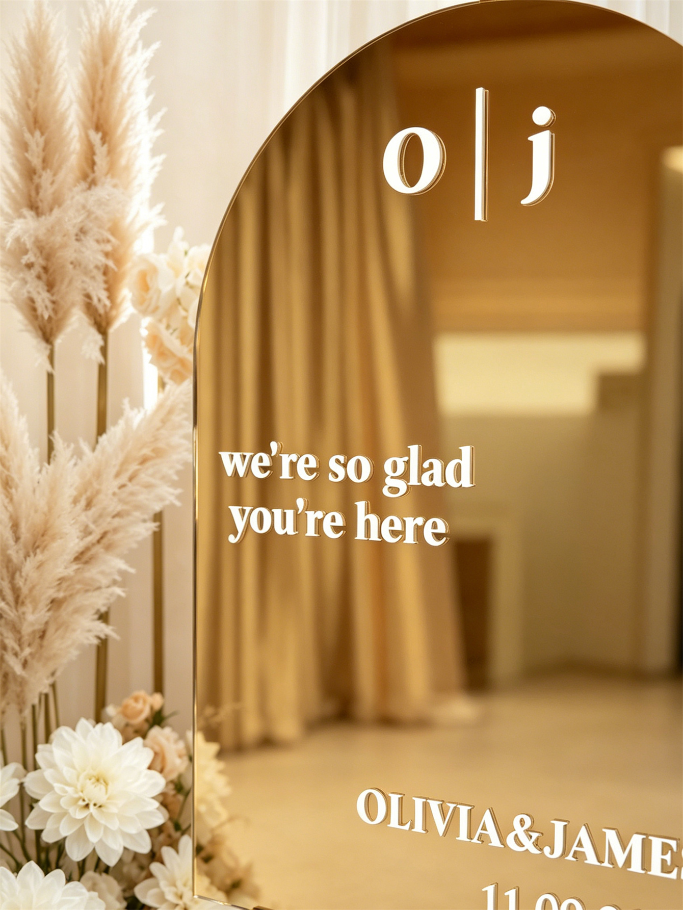 Mirror acrylic welcome signs, golden mirror wedding direction signs, custom wedding direction signs, ceremony welcome signs